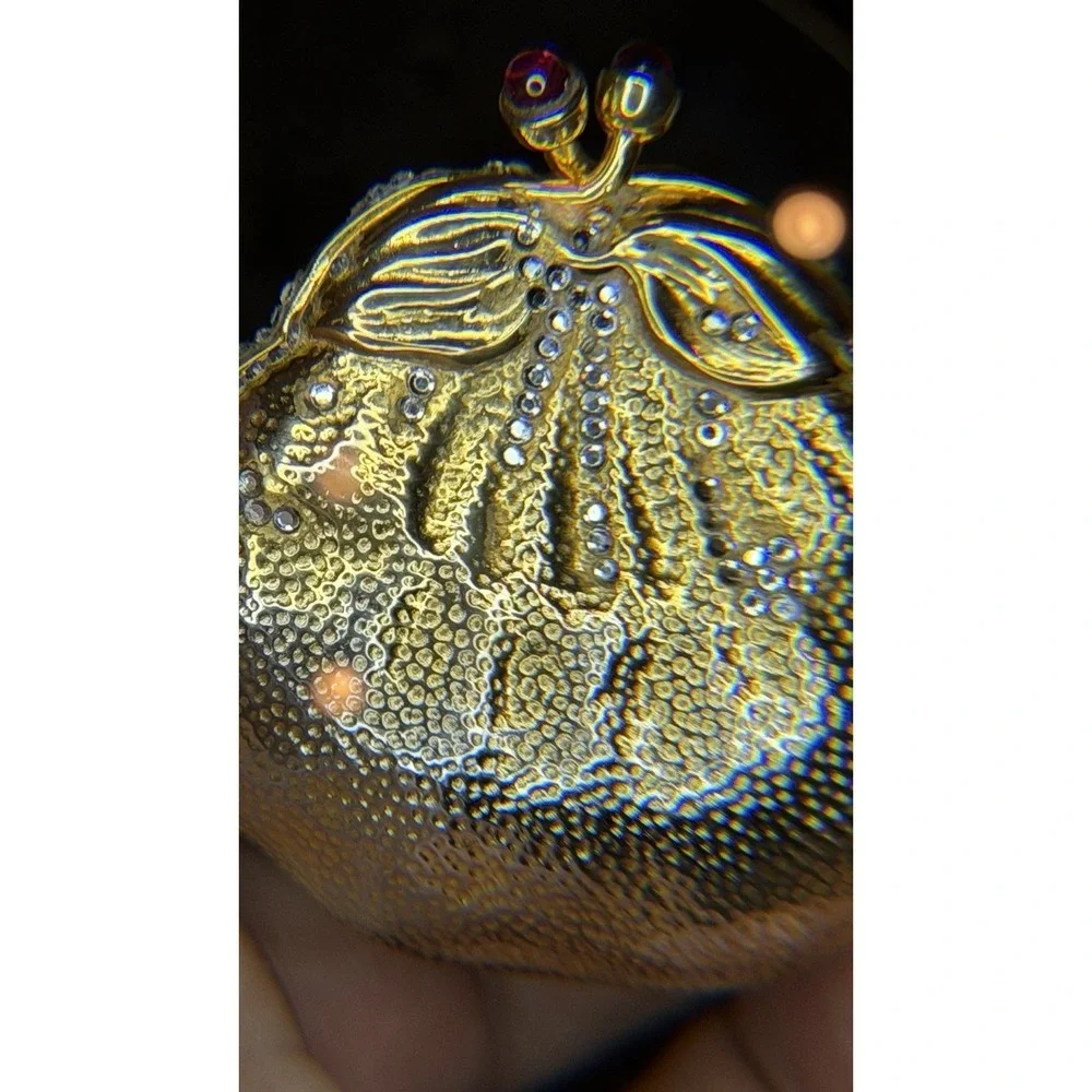 Judith Leiber  Pill Trinket‎ box Strawberry Fruit Swarovski Crystal Gold Vintage